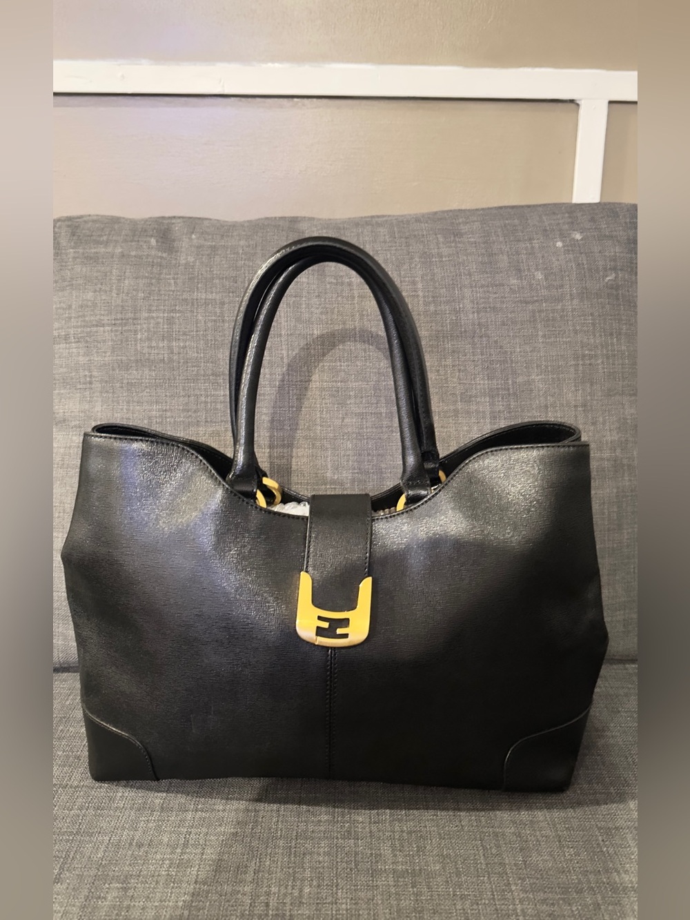 FENDI Textured Calfskin Chameleon Shopper Tote in Black